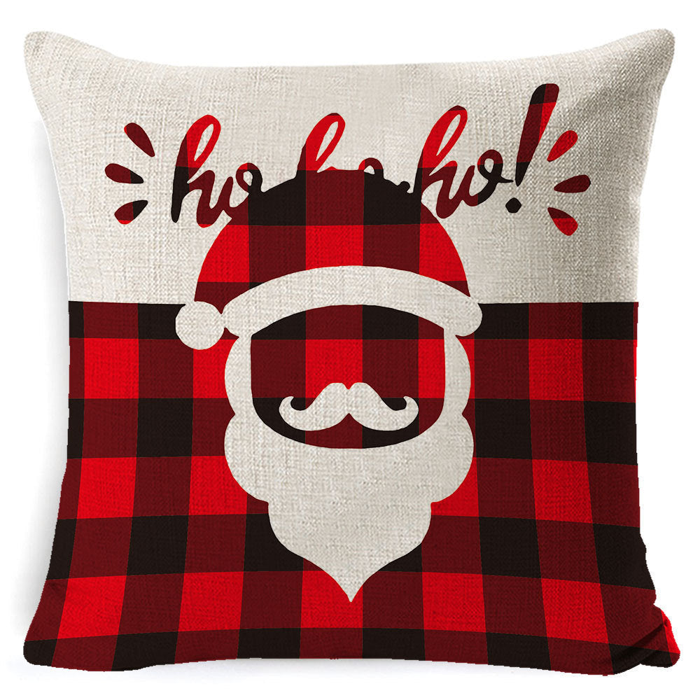 HKM-861267 Christmas Floral Linen Pillow Cover, Soft Plush Cushion with Tassels, 45x45cm