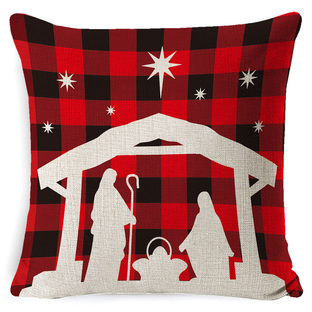 HKM-861267 Christmas Floral Linen Pillow Cover, Soft Plush Cushion with Tassels, 45x45cm