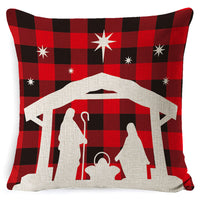 HKM-861267 Christmas Floral Linen Pillow Cover, Soft Plush Cushion with Tassels, 45x45cm