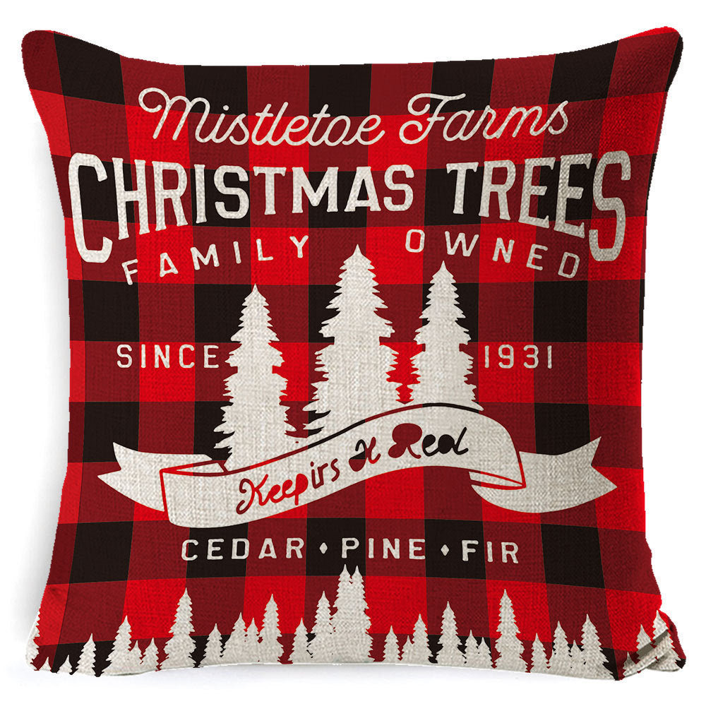 HKM-861267 Christmas Floral Linen Pillow Cover, Soft Plush Cushion with Tassels, 45x45cm