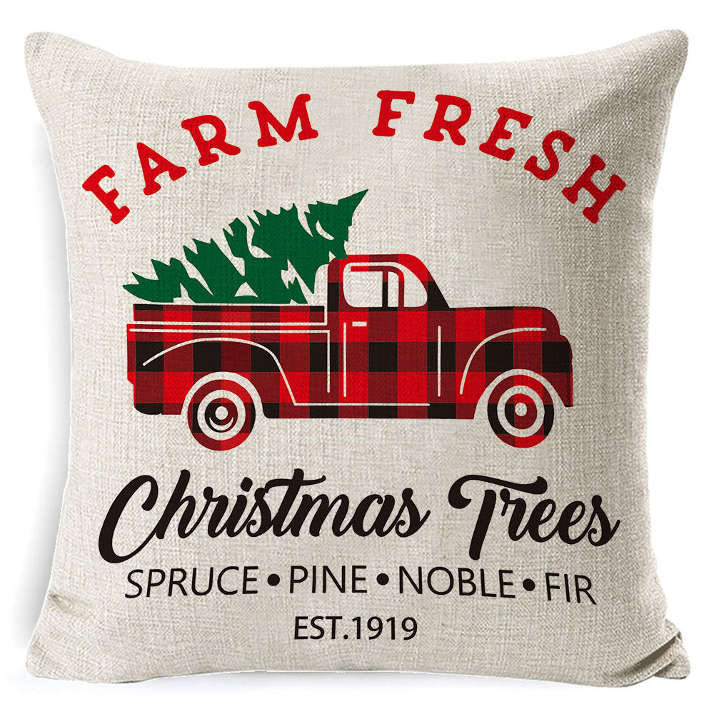 HKM-861267 Christmas Floral Linen Pillow Cover, Soft Plush Cushion with Tassels, 45x45cm