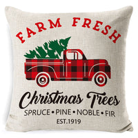 HKM-861267 Christmas Floral Linen Pillow Cover, Soft Plush Cushion with Tassels, 45x45cm