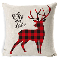 HKM-861267 Christmas Floral Linen Pillow Cover, Soft Plush Cushion with Tassels, 45x45cm