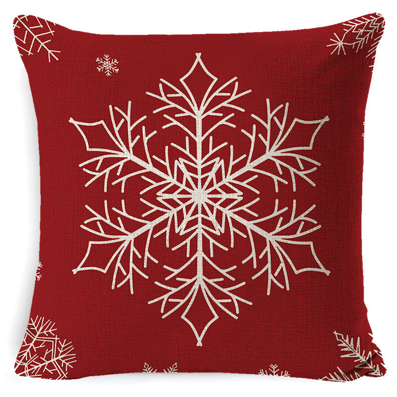 HKM-861267 Christmas Floral Linen Pillow Cover, Soft Plush Cushion with Tassels, 45x45cm