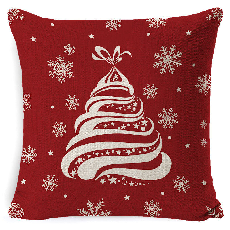 HKM-861267 Christmas Floral Linen Pillow Cover, Soft Plush Cushion with Tassels, 45x45cm