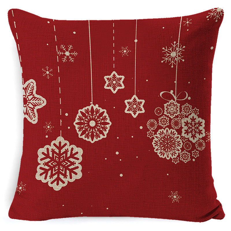 HKM-861267 Christmas Floral Linen Pillow Cover, Soft Plush Cushion with Tassels, 45x45cm