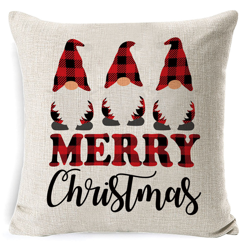 HKM-861267 Christmas Floral Linen Pillow Cover, Soft Plush Cushion with Tassels, 45x45cm