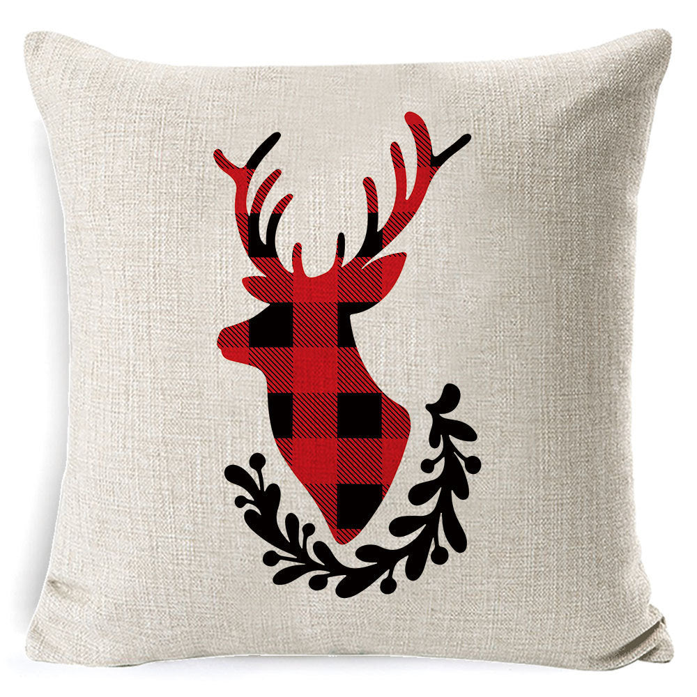 HKM-861267 Christmas Floral Linen Pillow Cover, Soft Plush Cushion with Tassels, 45x45cm