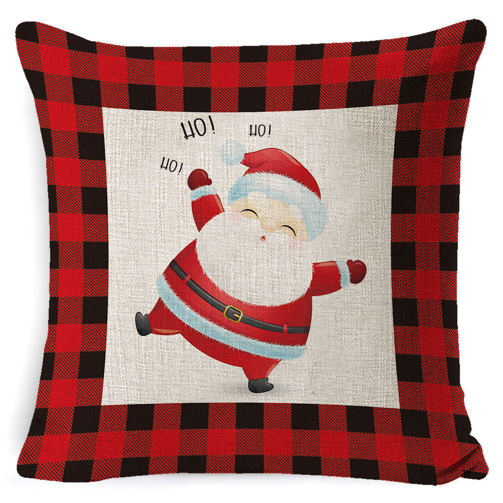 HKM-861267 Christmas Floral Linen Pillow Cover, Soft Plush Cushion with Tassels, 45x45cm