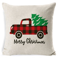 HKM-861267 Christmas Floral Linen Pillow Cover, Soft Plush Cushion with Tassels, 45x45cm