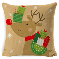 HKM-861267 Christmas Floral Linen Pillow Cover, Soft Plush Cushion with Tassels, 45x45cm