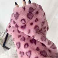 HKM-861395 Plush Warm Cat Hoodie in Pink Leopard Print for Cozy Comfort