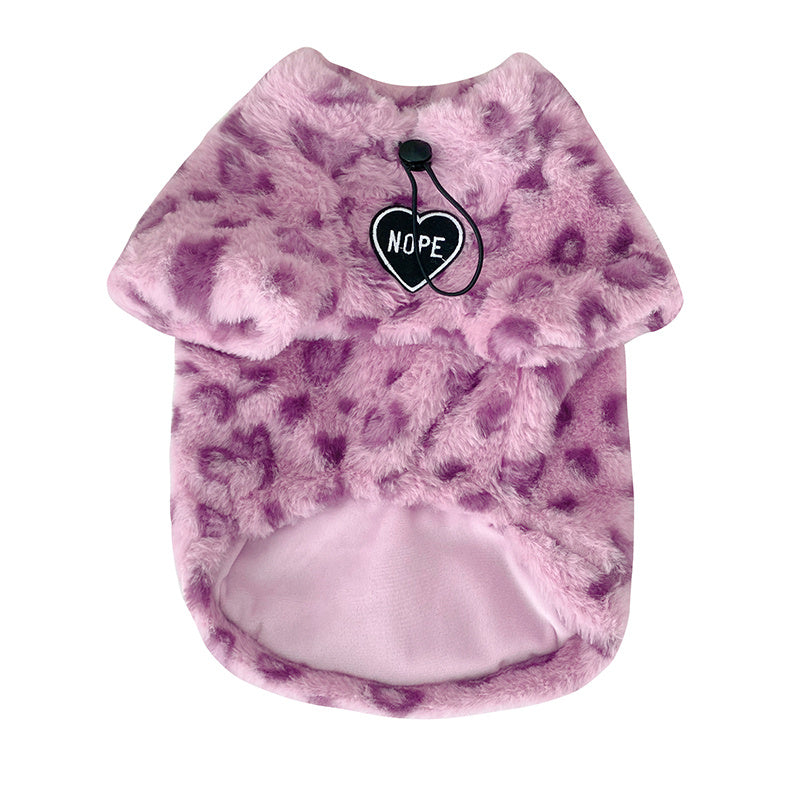 HKM-861395 Plush Warm Cat Hoodie in Pink Leopard Print for Cozy Comfort