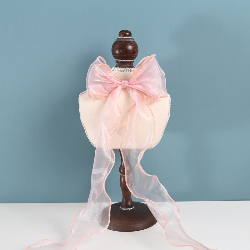 HKM-861843 Adjustable Polka Dot Bowknot Cat Collar - Organza Fairy Style for Cats, 17-33cm