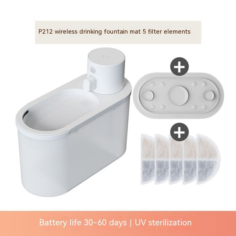 HKM-861843 Rechargeable Wireless Induction Pet Water Dispenser with 2000ml Capacity and Multiple Filters