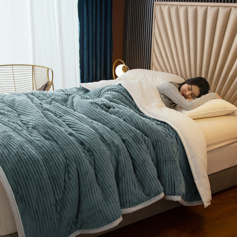 HKM-861971 Cozy Three-Layer Lamb Fleece Blanket in Various Colors and Sizes
