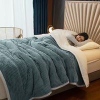 HKM-861971 Cozy Three-Layer Lamb Fleece Blanket in Various Colors and Sizes