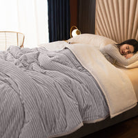 HKM-861971 Cozy Three-Layer Lamb Fleece Blanket in Various Colors and Sizes