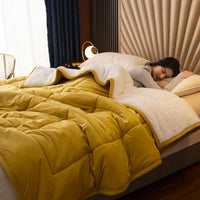 HKM-861971 Cozy Three-Layer Lamb Fleece Blanket in Various Colors and Sizes