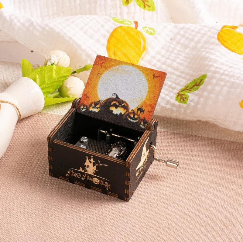 HKM-861971 Custom Halloween Eco-Friendly Mini Wooden Hand Cranked Music Box