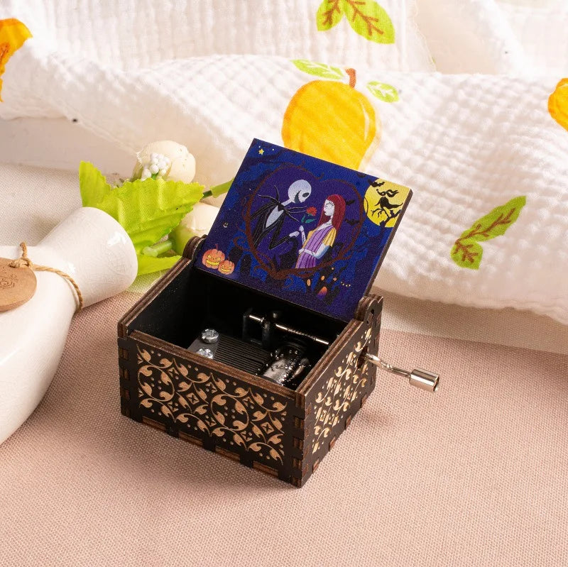 HKM-861971 Custom Halloween Eco-Friendly Mini Wooden Hand Cranked Music Box