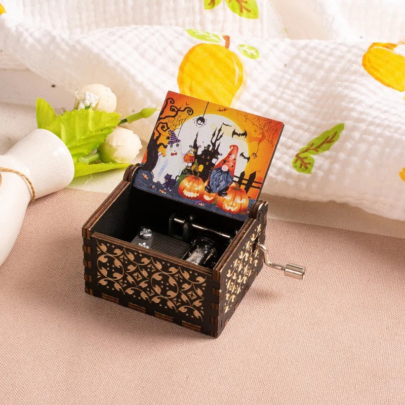 HKM-861971 Custom Halloween Eco-Friendly Mini Wooden Hand Cranked Music Box