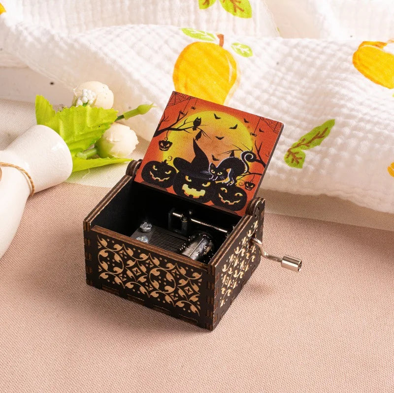HKM-861971 Custom Halloween Eco-Friendly Mini Wooden Hand Cranked Music Box