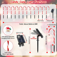 HKM-862099 Solar Candy Cane String Lights with 72 LED Lights, 8 Modes, Timer & IP44 Waterproof for Outdoor Holiday Decorations