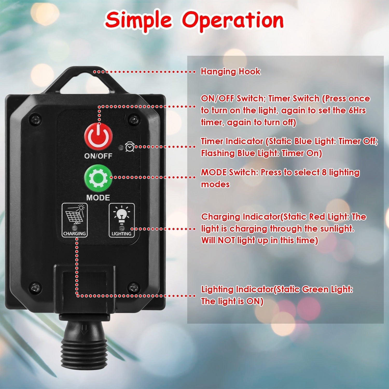 HKM-862099 Solar Candy Cane String Lights with 72 LED Lights, 8 Modes, Timer & IP44 Waterproof for Outdoor Holiday Decorations