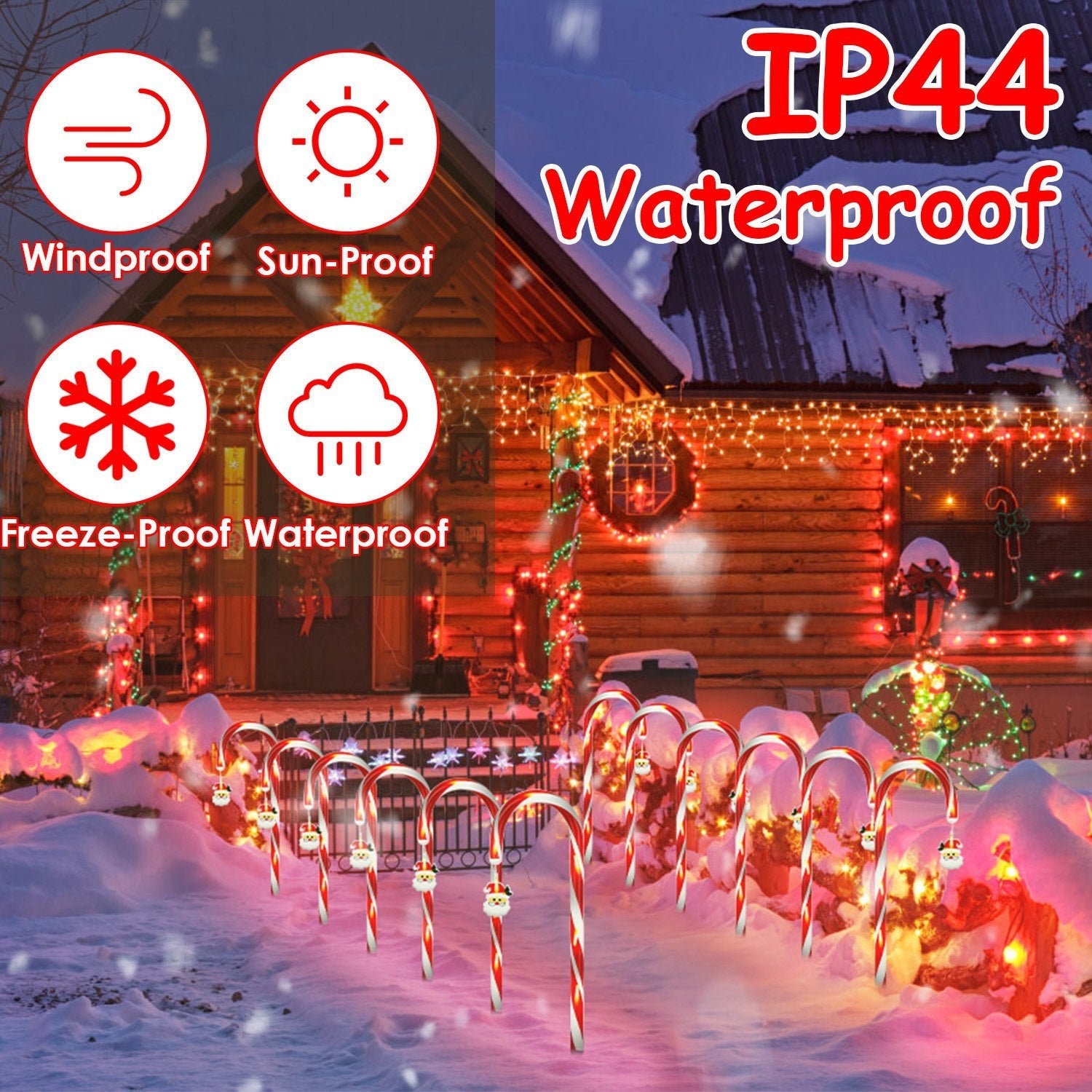 HKM-862099 Solar Candy Cane String Lights with 72 LED Lights, 8 Modes, Timer & IP44 Waterproof for Outdoor Holiday Decorations