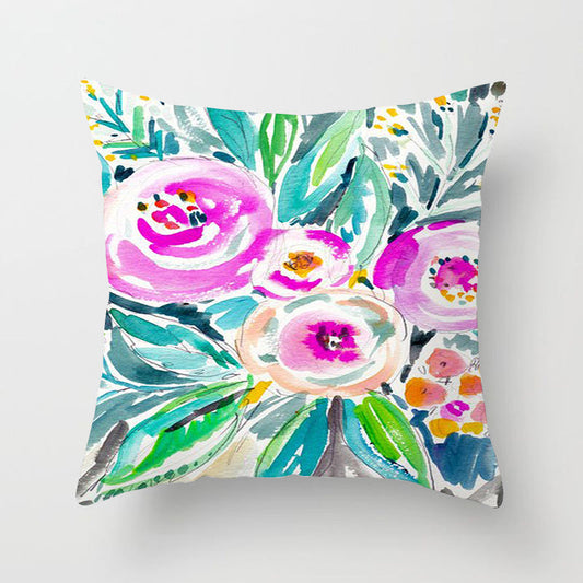 HKM-862419 Graffiti Flower Print Pillowcase for Modern Living Room Decor - 45x45cm