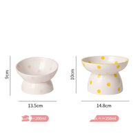 HKM-862483 High-Foot Ceramic Pet Bowl with Spine Protection - Available in Various Dot Colors