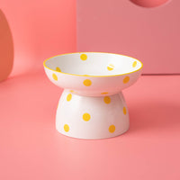 HKM-862483 High-Foot Ceramic Pet Bowl with Spine Protection - Available in Various Dot Colors