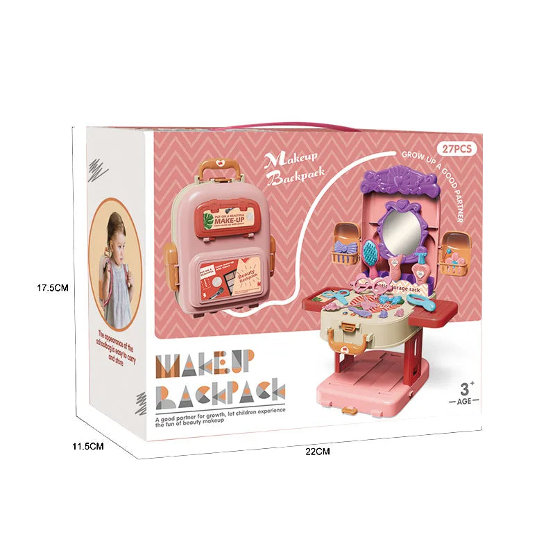 HKM-862803 3-in-1 Fashion Backpack Beauty Dresser Table & Makeup Playset for Kids