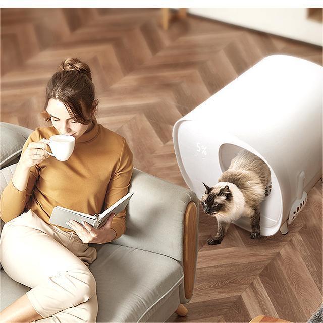 HKM-862803 Extra Large Smart Litter Box with Auto-Cleaning, Deodorant, and Spatter Proof Design