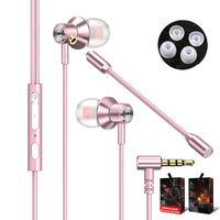 HKM-862867 Wired In-Ear Headset with Microphone - Double Wheat Design, Silicone Ear Tips, 3.5mm Connector, Rose Gold, Red, Black