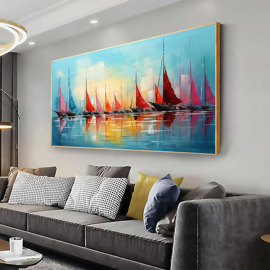 HKM-863059 Handmade Abstract Oil Painting Canvas - Contemporary Sailing Sea View for Home Decor