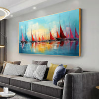 HKM-863059 Handmade Abstract Oil Painting Canvas - Contemporary Sailing Sea View for Home Decor