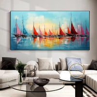 HKM-863059 Handmade Abstract Oil Painting Canvas - Contemporary Sailing Sea View for Home Decor