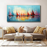 HKM-863059 Handmade Abstract Oil Painting Canvas - Contemporary Sailing Sea View for Home Decor