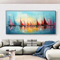 HKM-863059 Handmade Abstract Oil Painting Canvas - Contemporary Sailing Sea View for Home Decor
