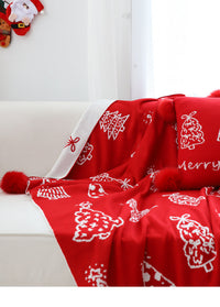 HKM-863123 Nordic Geometric Design Christmas Tree Ball Knit Carpet and Pillow Set - Cozy Acrylic Fiber Home Decor