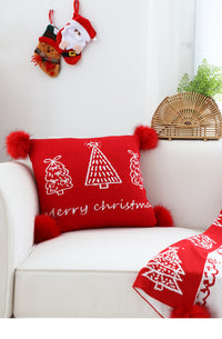HKM-863123 Nordic Geometric Design Christmas Tree Ball Knit Carpet and Pillow Set - Cozy Acrylic Fiber Home Decor