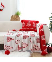 HKM-863123 Nordic Geometric Design Christmas Tree Ball Knit Carpet and Pillow Set - Cozy Acrylic Fiber Home Decor