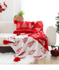 HKM-863123 Nordic Geometric Design Christmas Tree Ball Knit Carpet and Pillow Set - Cozy Acrylic Fiber Home Decor
