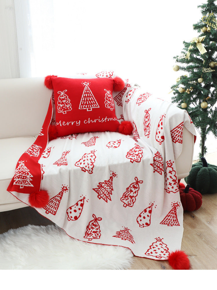 HKM-863123 Nordic Geometric Design Christmas Tree Ball Knit Carpet and Pillow Set - Cozy Acrylic Fiber Home Decor