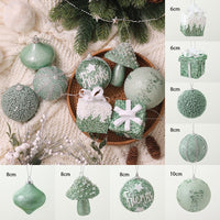 HKM-863251 Dark Green Flocking Christmas Ball Ornaments - Decorative Tree Pendant Set 9 Pack