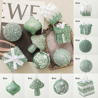 HKM-863251 Dark Green Flocking Christmas Ball Ornaments - Decorative Tree Pendant Set 9 Pack