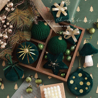 HKM-863251 Dark Green Flocking Christmas Ball Ornaments - Decorative Tree Pendant Set 9 Pack