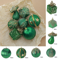 HKM-863251 Dark Green Flocking Christmas Ball Ornaments - Decorative Tree Pendant Set 9 Pack